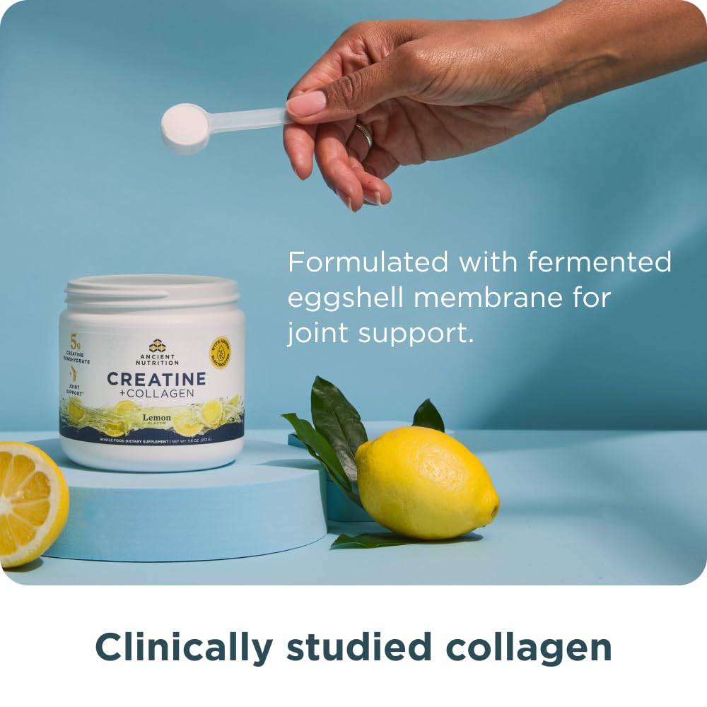 Ancient Nutrition Creatine + Collagen + Electrolytes – Muscle Strength, Lean Body Mass, Joint Comfort & Cognitive Support – Includes 5g Creatine Monohydrate for Women