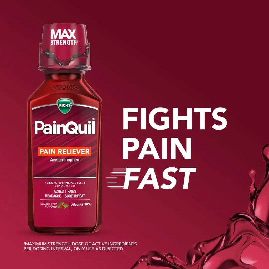 Vicks PainQuil Pain Relief Acetaminophen 1000mg Max Strength‡ Adult Pain Reliever Liquid 12oz, Backache Headache Relief, 1 Daytime Pain Reliever VicksBuy Supplements Australia