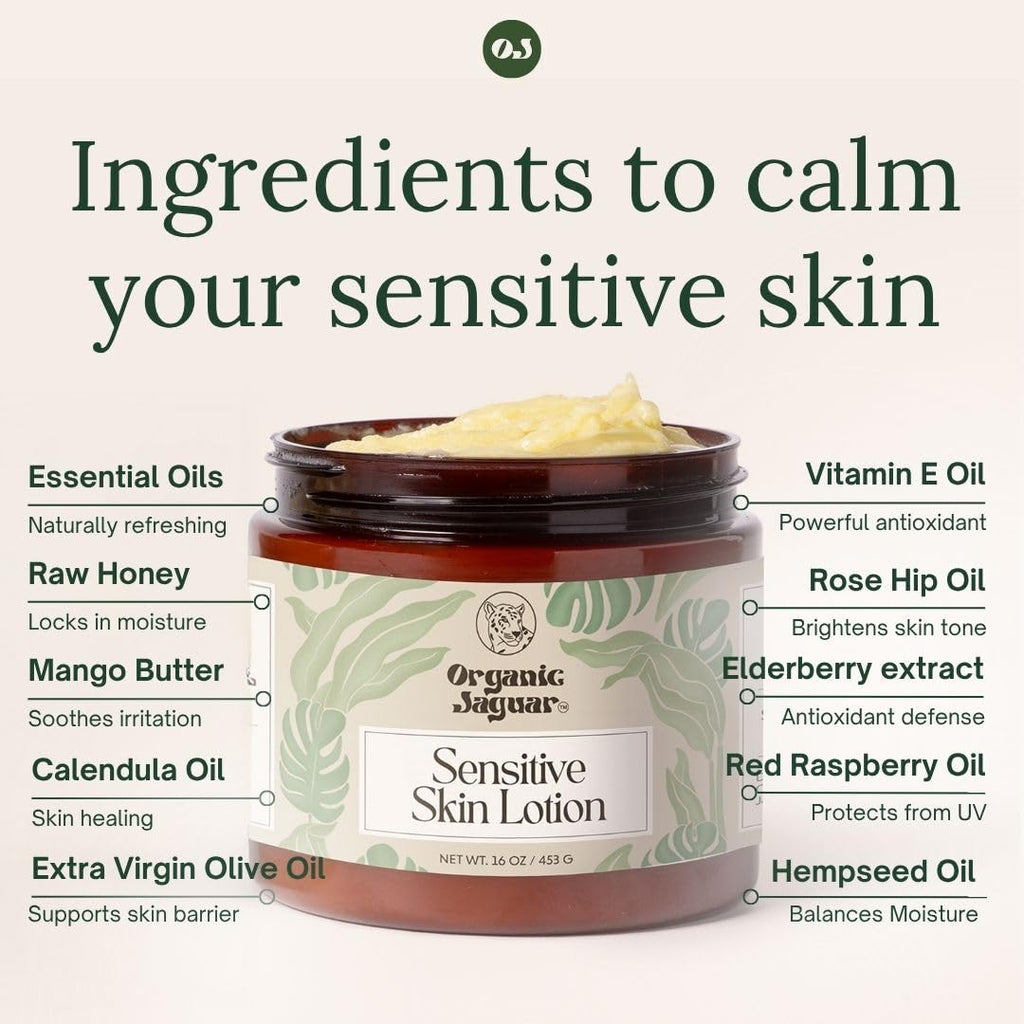 Organic Jaguar Natural Body Lotion for Sensitive Skin, Scent Free, Sulfate & Paraben Free Body Care, Moisturizer With Essential Oils, Vitamin E Oil, Beeswax, Extra Virgin Olive Oil, Raw Honey, 8 oz Organic JaguarBuy Supplements Australia
