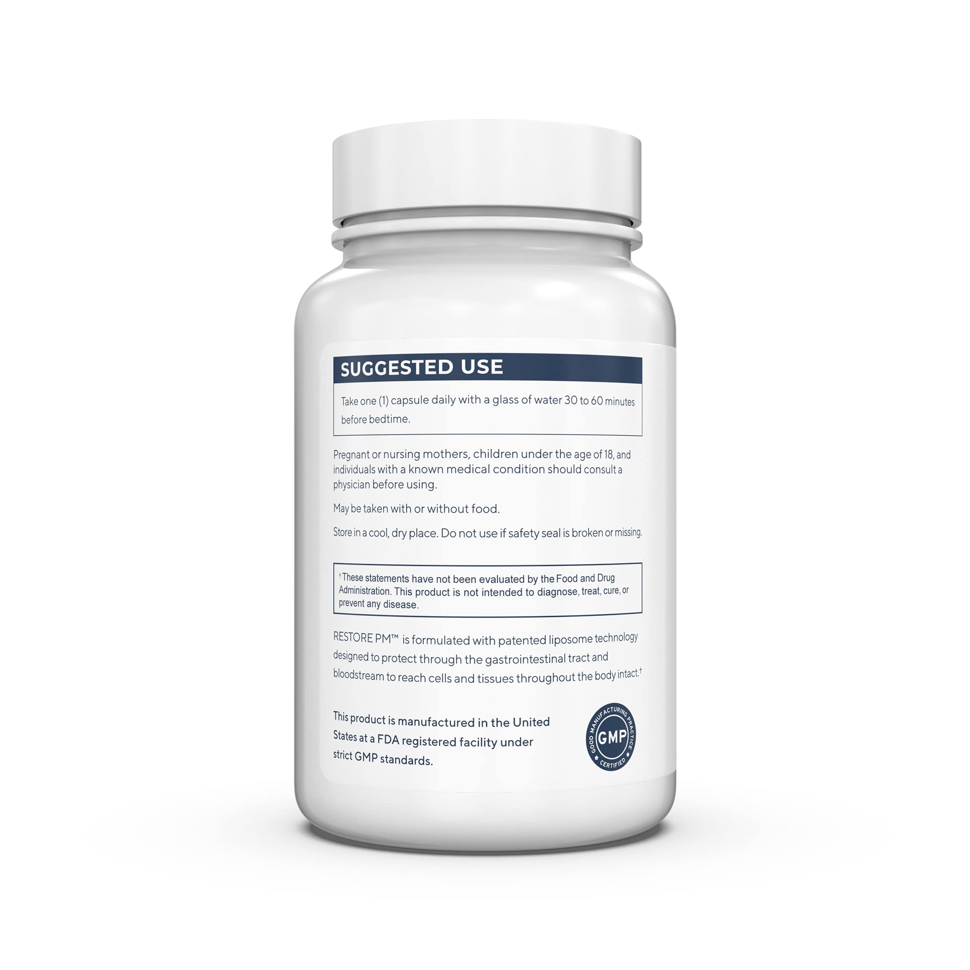 Renue By Science Restore PM | Liposomal Melatonin GABA Supplements | 60 Capsules with Melatonin (3.5mg) 5HTP (100mg) Glutathione (65mg) Apigenin (75mg) GABA (150mg) - Non-GMO | Made in The USA Renue By ScienceBuy Supplements Australia