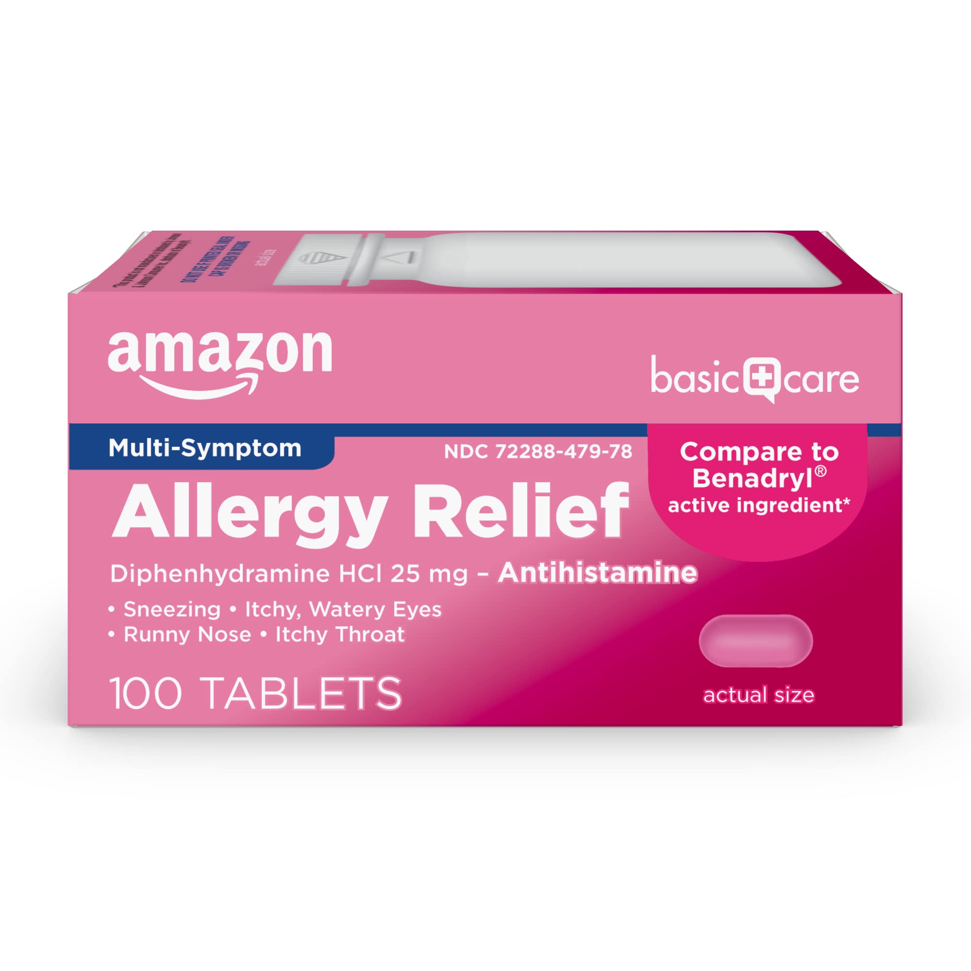 Amazon Basic Care Allergy Relief Diphenhydramine HCl 25 mg, Antihistamine Tablets for Symptoms Due to Hay Fever and Upper Respiratory Allergies, Mini-Tabs, 100 Count Amazon Basic Care buy supplements Au