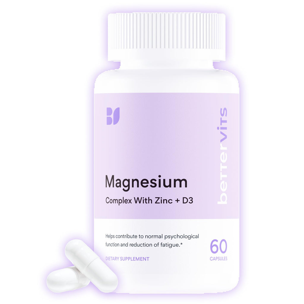 Bettervits Magnesium Glycinate Complex with Citrate Malate Zinc & Vitamin D3 | High Absorption Pure Magnesium 225mg Supplement Chelated Formula for Muscle Relaxation, Sleep Support – 60 Capsules BettervitsBuy Supplements Australia