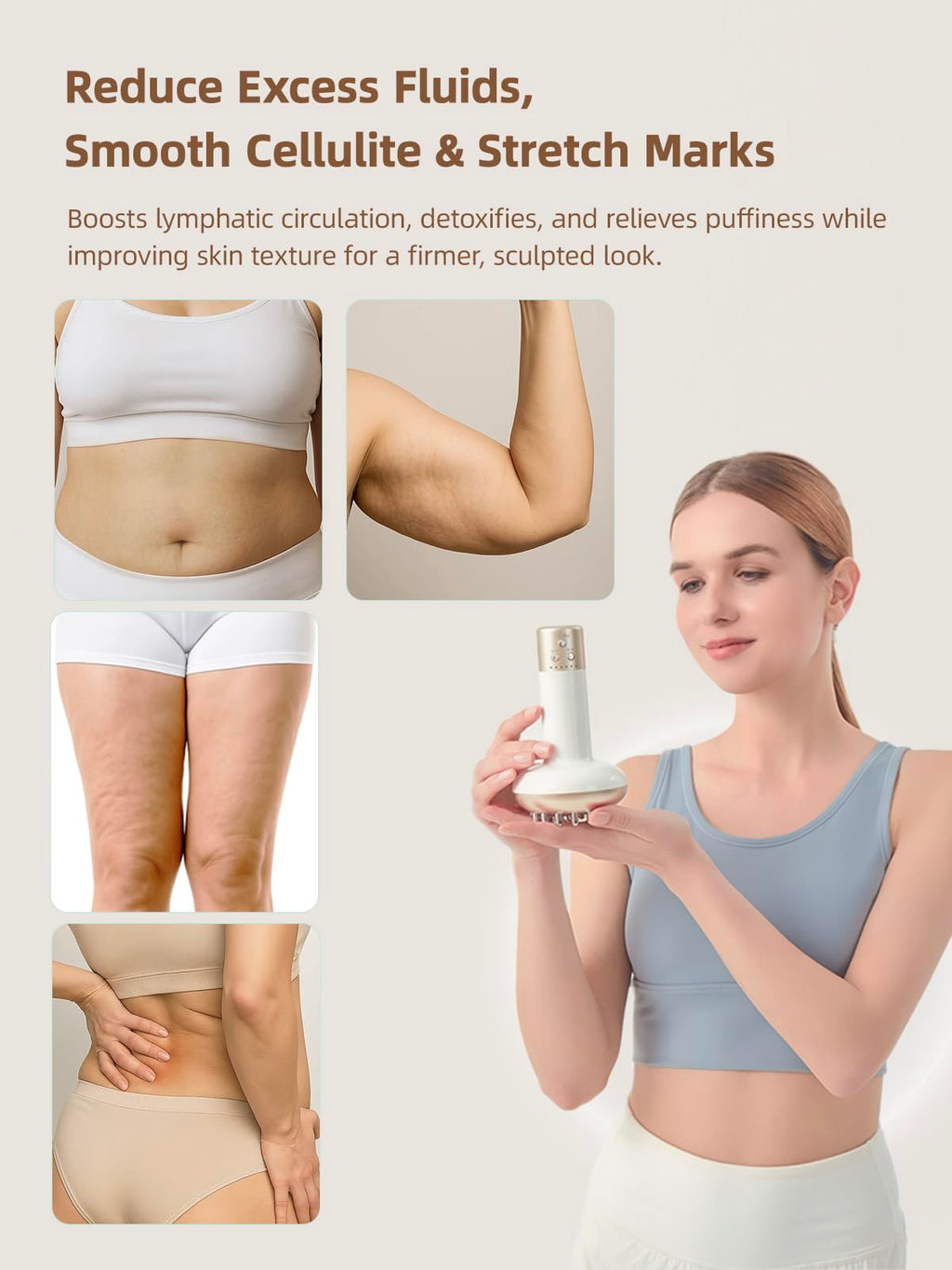 Yuonry Lymphatic Drainage Massager & Anti Cellulite Massage Tool, Reduce Stretch Marks & Cellulite, for Legs, Arms & Belly, Body Sculpting Machine with Microcurrent, Light, Heat & Vibration,White Yuonry buy supplements Au