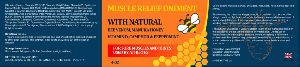 Beeswax and Honey Fast Acting Joint Muscle Bone Cream, Immediate Help for Back, Neck, Hand, Feet, Knee, Shoulder, Topical, Nerve, Plantar, Ankle, Foot Discomfort, Natural Added YOKOBBYESBuy Supplements Australia
