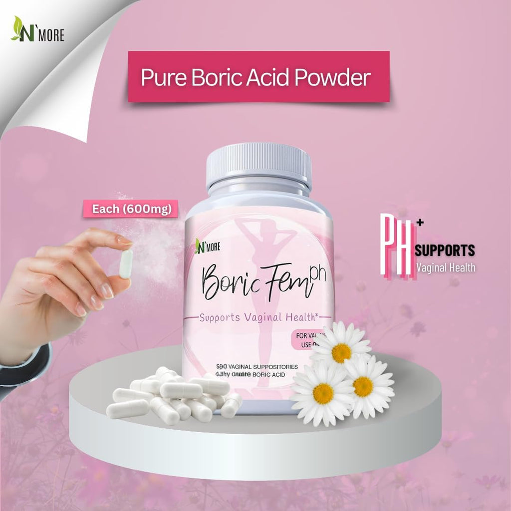 N'More Boric Acid Vaginal Suppositories- 100% Pure - Made in USA- Boricfem Vaginal Health Supplement- 30 Servings (Pack of 1) N'MoreBuy Supplements Australia
