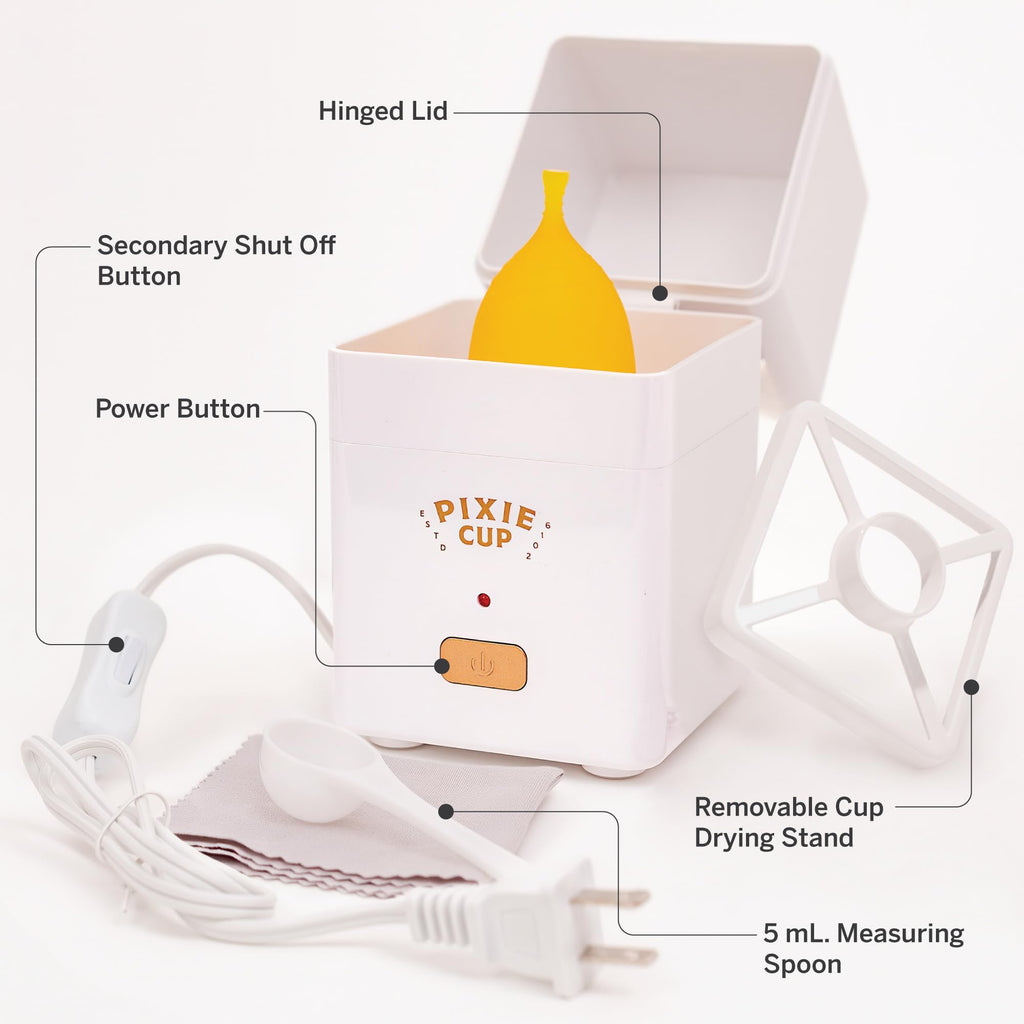 Pixie Menstrual Cup Sterilizer Cleaner Machine - The Only Hinged Lid Steamer & Drying Stand Pixie CupBuy Supplements Australia