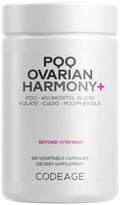 Codeage PQQ Ovarian Harmony+ Supplement - PQQ (Pyrroloquinoline Quinone), Myo-Inositol & D-Chiro-Inositol 40:1 Blend, Folate 5-MTHF, CoQ10, Wild Blueberry - Liposomal Delivery - Non-GMO - 120 Capsules CodeageBuy Supplements Australia