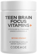 Codeage Teen Brain Focus Vitamins+ Citicoline Cognizin, L-Theanine, Ginkgo, Rhodiola, Lavender, Magnesium, Vitamin B6, B12, Folate Codeage