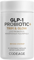 Codeage GLP-1 Probiotic+ - Live Probiotics Akkermansia, Clostridium, Bifidobacterium, Chicory Inulin Probiotic, Prebiotics & Postbiotics Supplement - 500 Million AFU - 30 Capsules CodeageBuy Supplements Australia