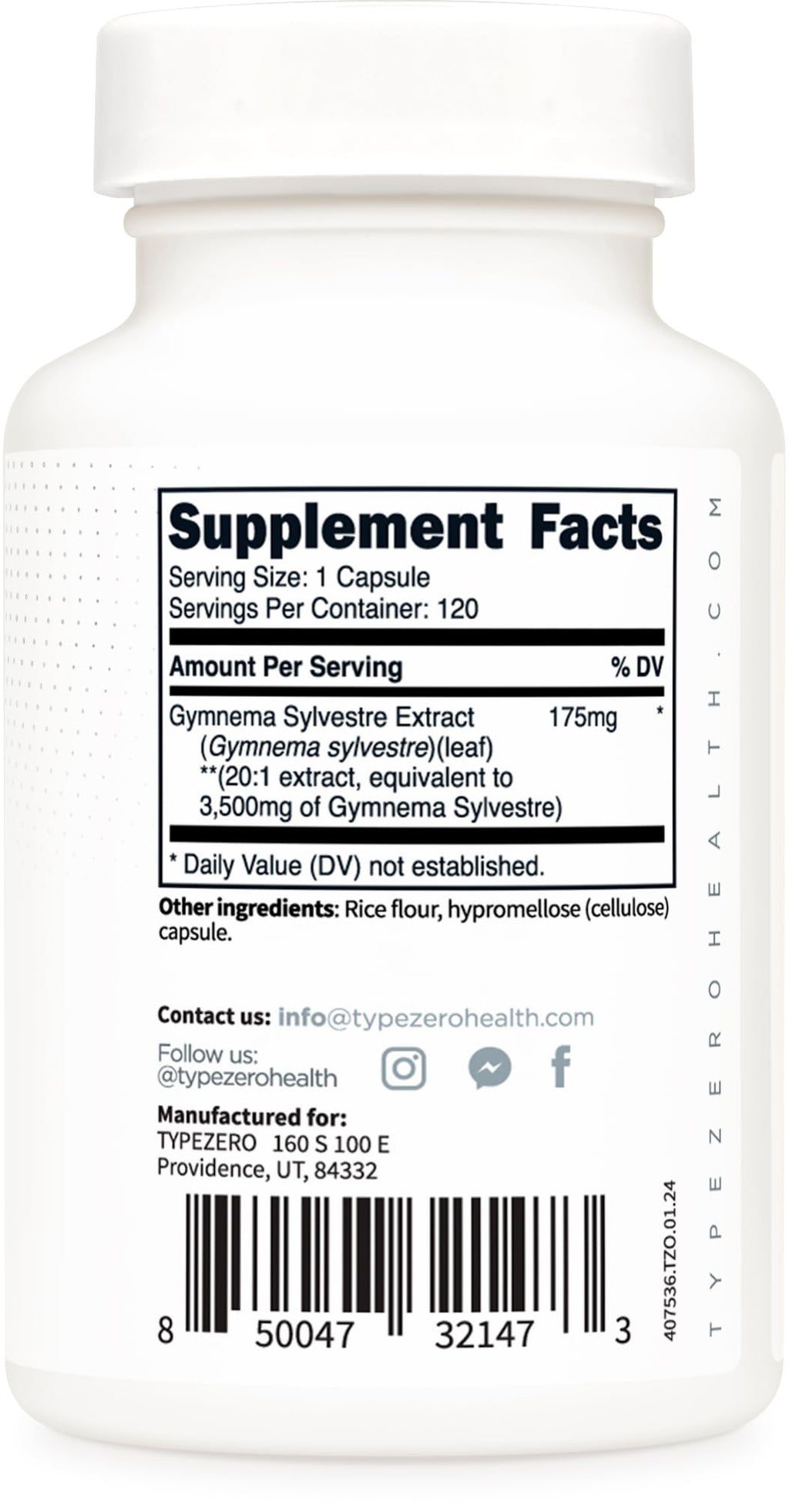 Type Zero Clean Gymnema Sylvestre 3,500mg Equivalent from 175mg of 20:1 Extract Per Serving, 120 Capsules for 120 Servings Per Bottle, Non-GMO. Gluten Free Type ZeroBuy Supplements Australia