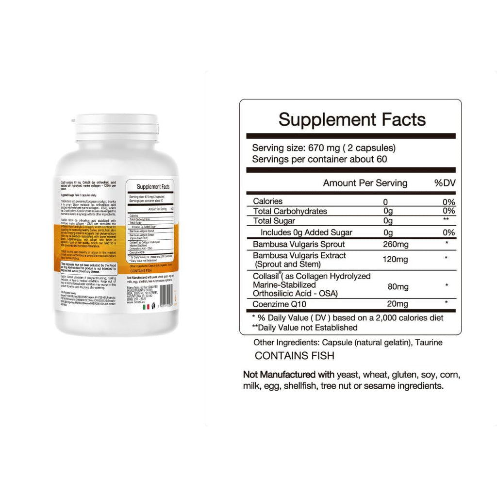 Colasil Collagen Booster Capsules – Organic Silica (OSA) + Hydrolyzed Collagen Generator for Hair, Skin, Nails, Bones & Joints – High Absorption, Non-GMO, Allergen-Free, 120 Capsules (60-Day Supply) ColasilBuy Supplements Australia