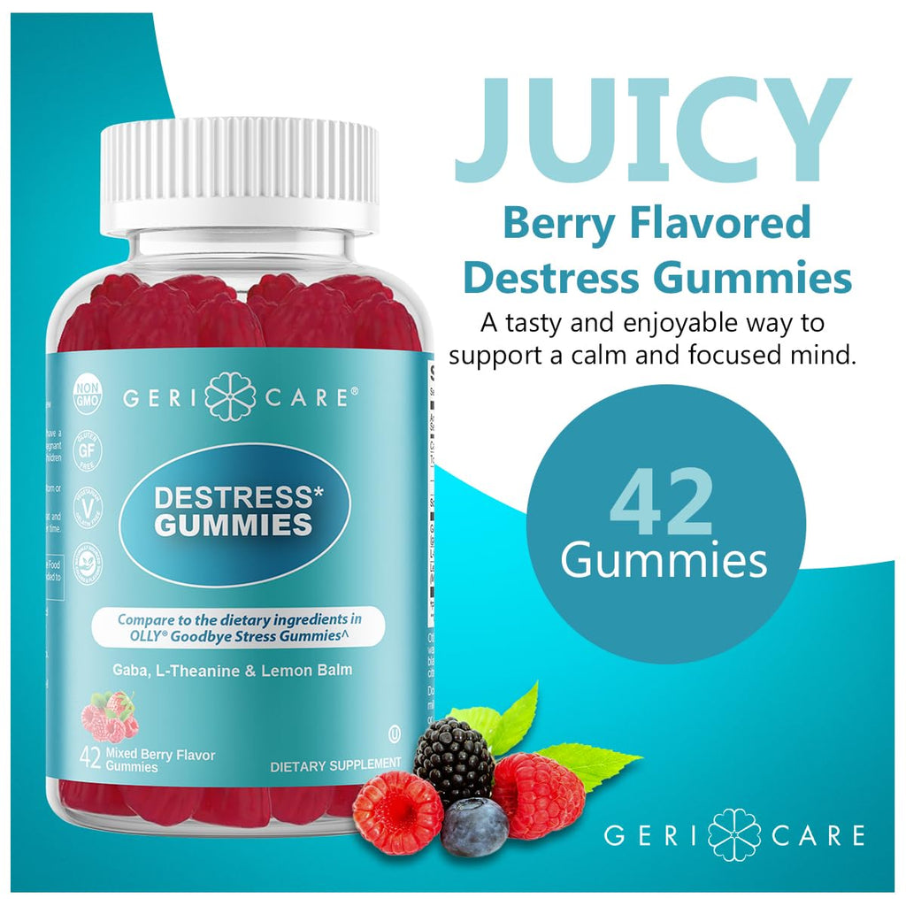 GeriCare DeStress Gummies with GABA, L-Theanine & Lemon Balm Mixed Berry Flavor – 42 Count – Supports Relaxation & Mental Clarity – Non-GMO, Gluten-Free, Vegan GeriCareBuy Supplements Australia
