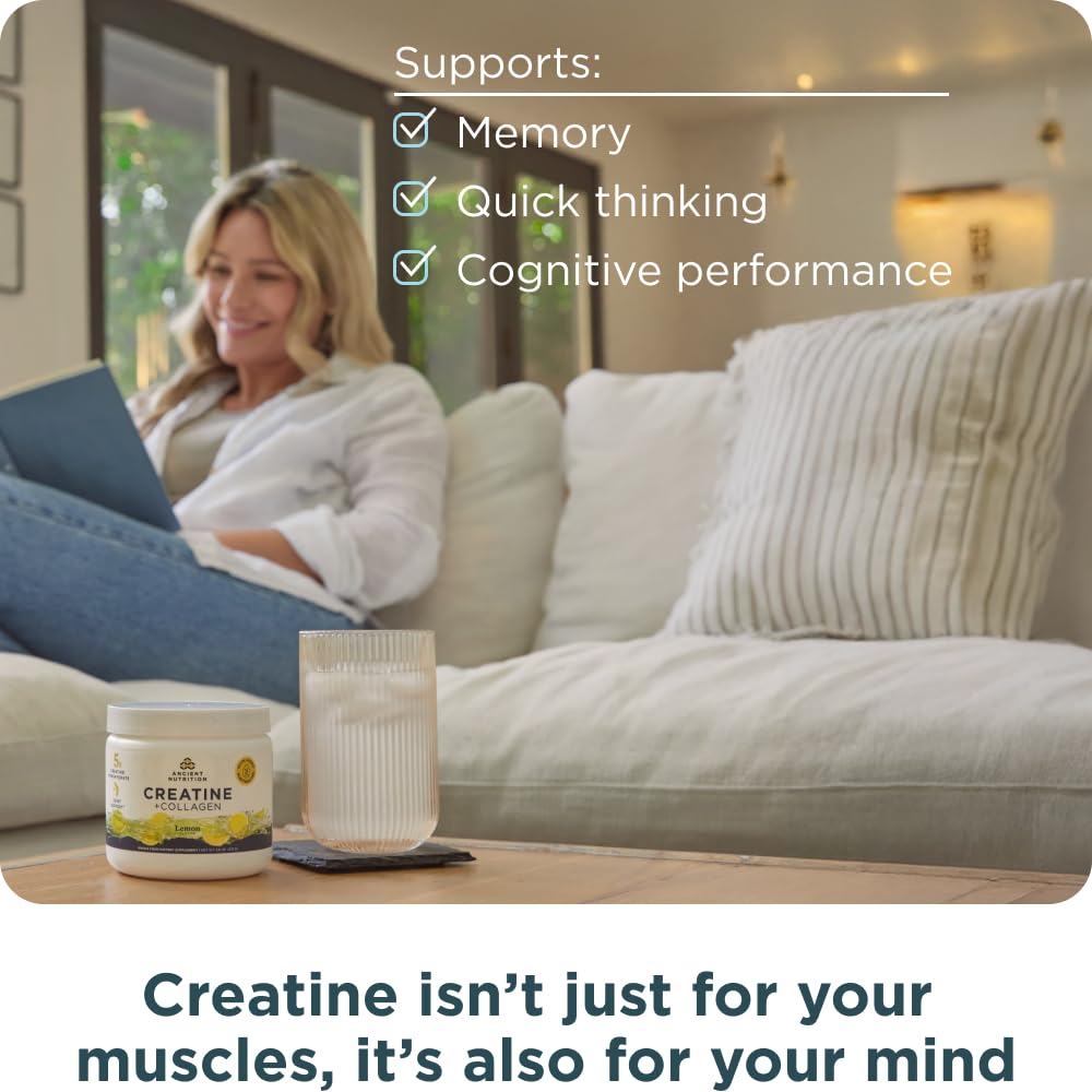 Ancient Nutrition Creatine + Collagen + Electrolytes – Muscle Strength, Lean Body Mass, Joint Comfort & Cognitive Support – Includes 5g Creatine Monohydrate for Women