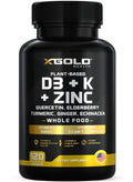Vitamin D, K2, K1, Zinc, Quercetin, Elderberry, Turmeric, Ginger & Echinacea Whole Food Supplement 8 in 1- D3 5000 IU Plant-Based from Lichen, Vitamin K (K2 MK7, MK4, K1)