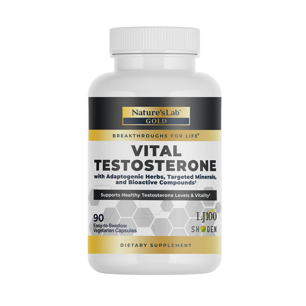 Nature's Lab Gold Vital Testosterone with Adaptogenic Herbs, Targeted Minerals and Bioactive Compounds* - Supports Healthy Testosterone Levels & Vitality* - 90 Capsules (30 Day Supply) Nature's LabBuy Supplements Australia
