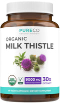 USDA Organic Milk Thistle Capsules - 80% Silymarin Supplement for Liver Support- Super Concentrated 300mg of 30:1 Milk Thistle Extract Equivalent to 9,000mg - Milk Thistle Liver Detox 60 Day Supply PURE CO buy supplements Au