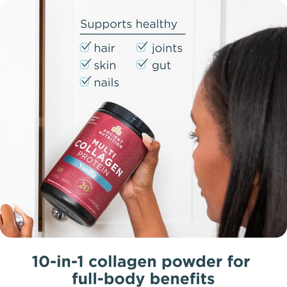 Ancient Nutrition Collagen Peptides Powder, Multi Collagen Protein, Women & Men, Vitamin C, Probiotics, Hydrolyzed Collagen, Supports Skin, Joints, Gut Health, Vanilla, 45 Servings Ancient Nutrition buy supplements Au