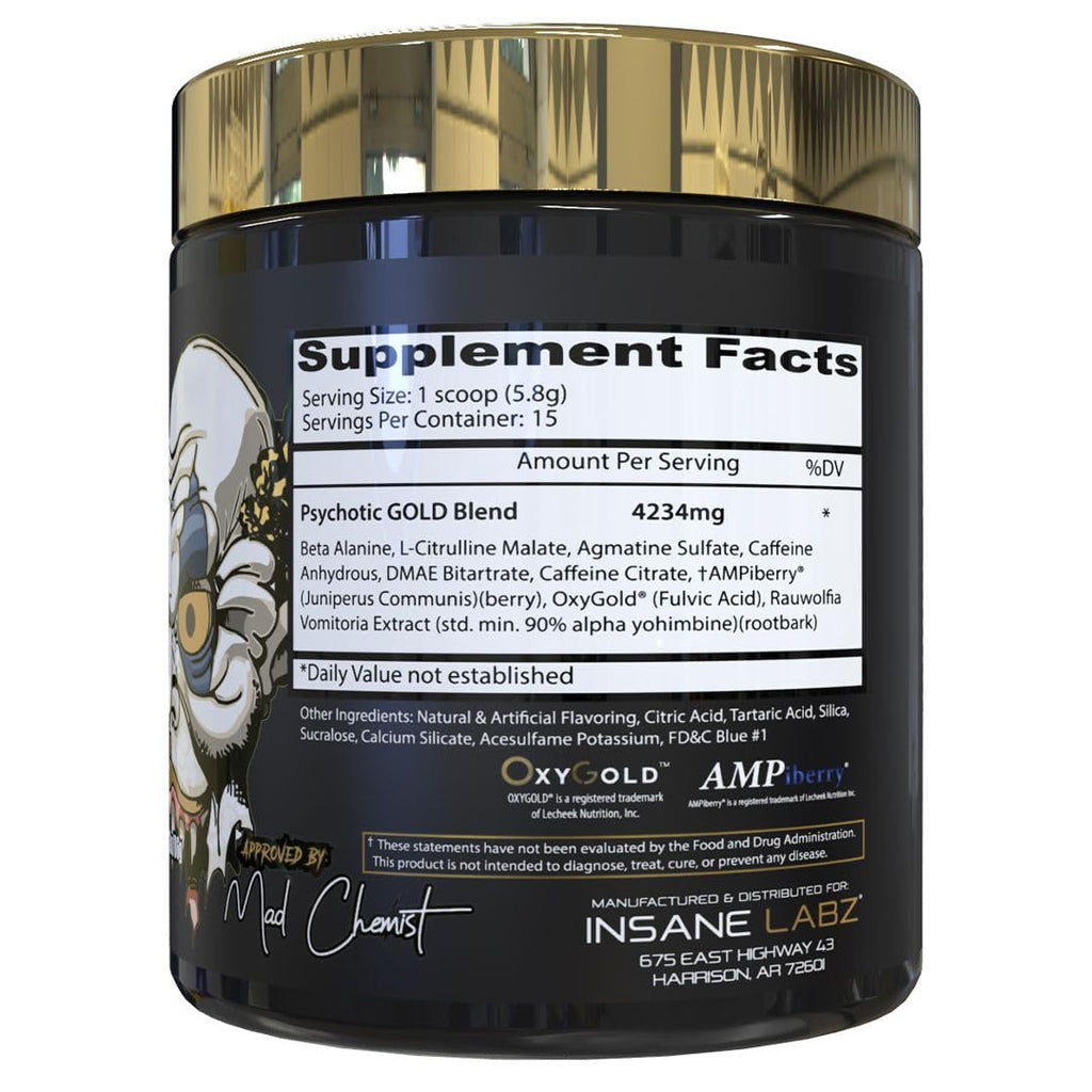 Insane Labz Psychotic Gold, High Stim Pre Workout Powder, Extreme Lasting Energy Insane LabzBuy Supplements Australia