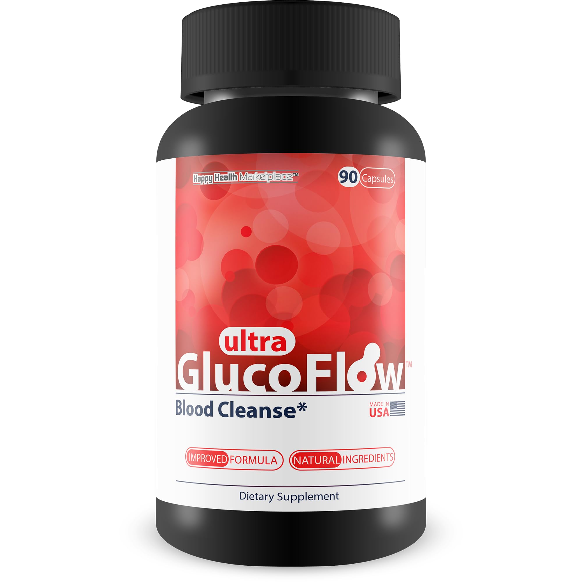 Supplement bottle labeled 'ultra GlucoFlow' on a white background