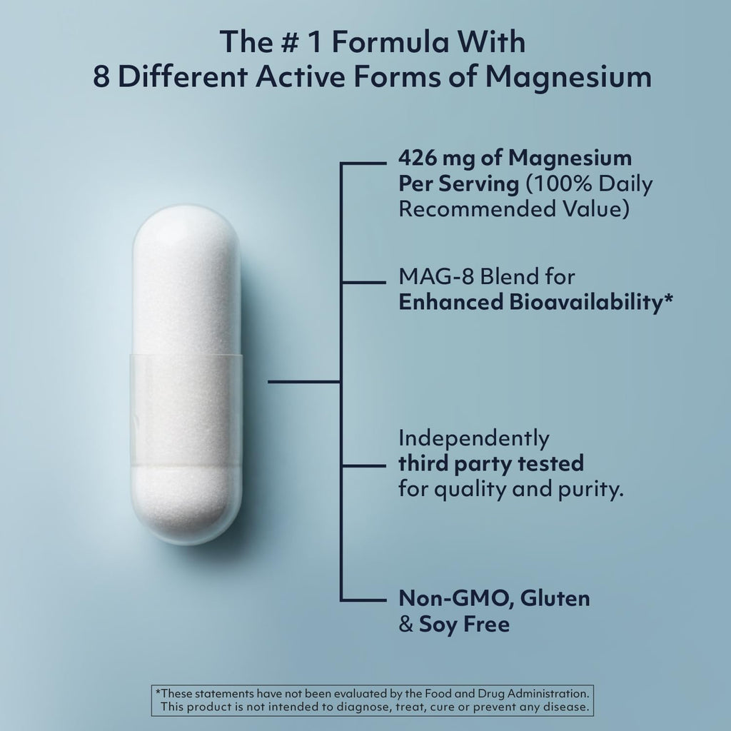 8 in 1 Magnesium Complex for Women & Men 426mg | 180 Vegan Capsules | MAG-8 Blend: Citrate, Bisglycinate, Malate, & More | Non-GMO Magnesio Complex Supplement | Provides 100% Daily Recommended Value Teraputics buy supplements Au