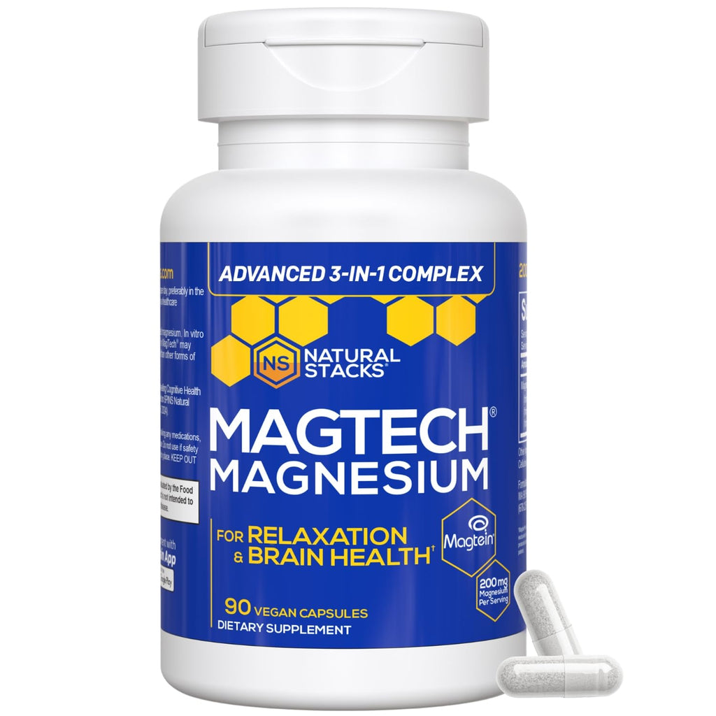 Magtein Magnesium L-Threonate, Glycinate & Taurate – 200mg Chelated Magnesium Complex – MagTech Magnesium Supplement for Relaxation & Brain Health – 90 Capsules NATURAL STACKSBuy Supplements Australia