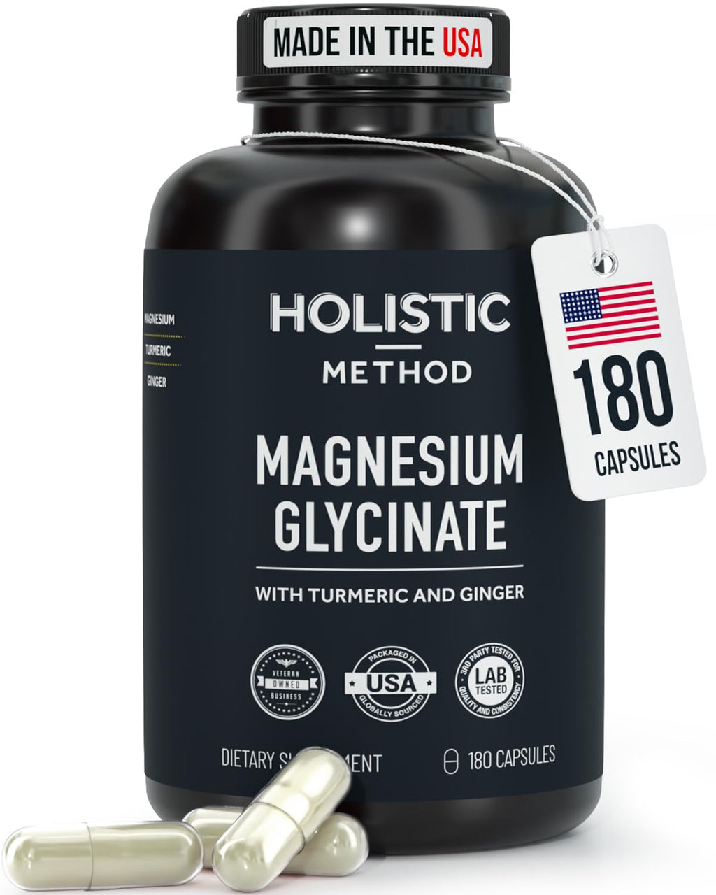 Magnesium Glycinate Capsules with Organic Turmeric and Ginger - 180 Vegan Capsules for Sleep, Relaxation, Muscle Cramps and Immune Support Holistic MethodBuy Supplements Australia