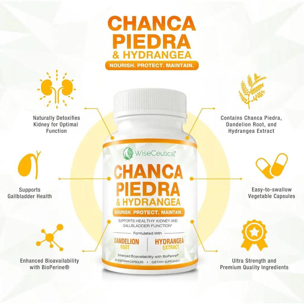 Max Strength Chanca Piedra, Hydrangea & Dandelion Root - Natural Kidney & Gallbladder Formula - Stone Breaker, Flush Impurities, Cleanse Urinary Tract - Enhanced with BioPerine. 60 Veggie Capsules. WiseceuticalBuy Supplements Australia