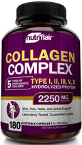 NutriFlair Multi Collagen Peptides 2250mg - Type I, II, III, V, X - Collagen Supplements Complex Powder Pills for Women and Men - Hydrolyzed Protein, Healthy Hair, Skin, Nails - Non-GMO (180 Capsules) NutriFlair buy supplements Au