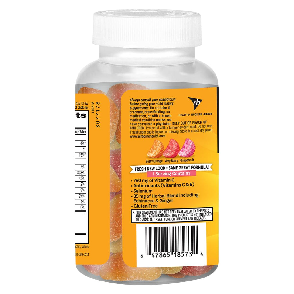 Airborne 750mg Vitamin C Immune Support Supplement Gummies for Adults, Assorted Fruit Flavor, Gluten Free Crafted Blend with Powerful Antioxidants Vitamins A C & E, 42 Gummies (2 Pack) AirborneBuy Supplements Australia