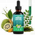 Soursop liquid drops bottle with natural ingredients on a white background