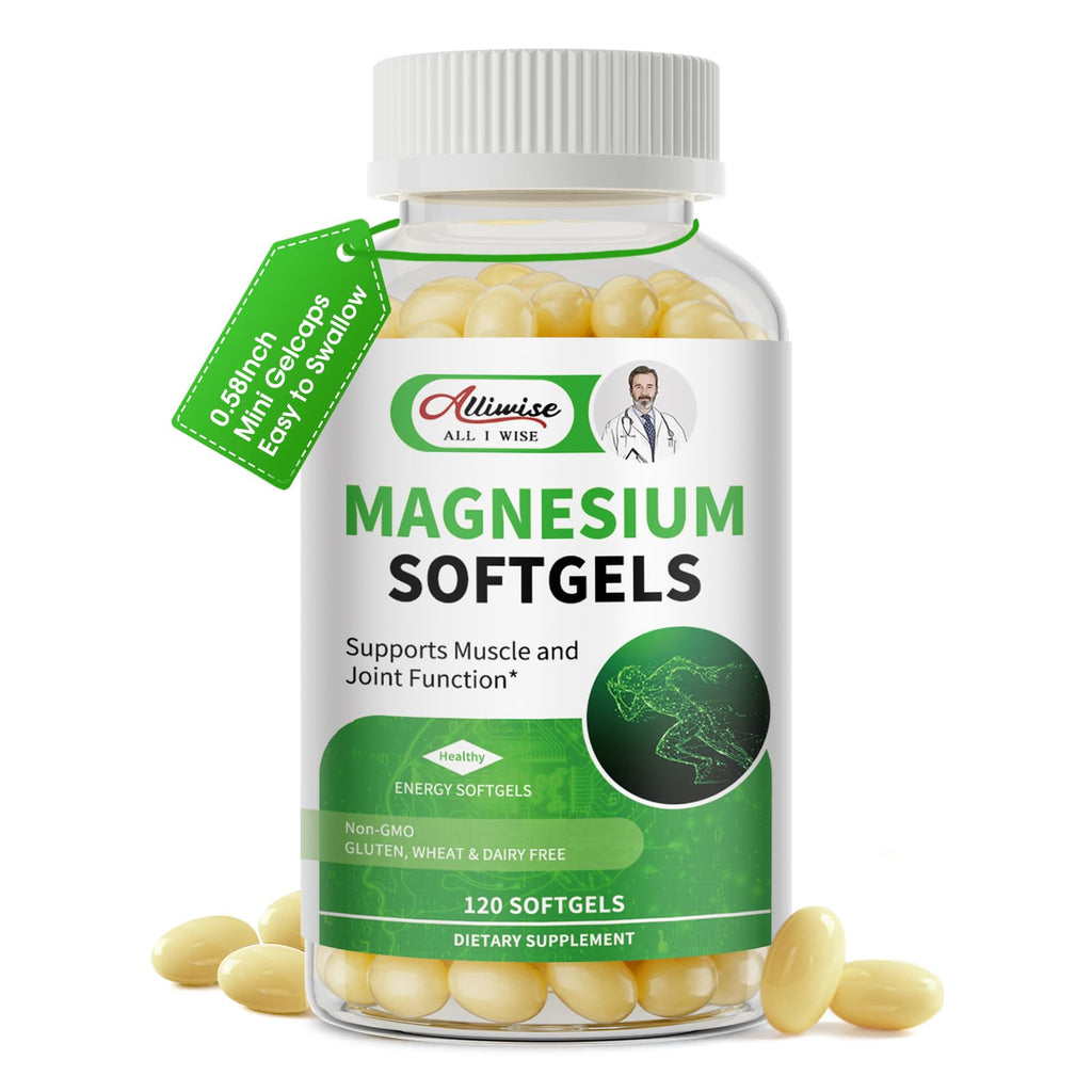Magnesium Glycinate 500mg Softgels Supplement, Small Easy to Swallow Magnesium Gelcaps High Absorption for Night Leg&Sleep Support, Muscle&Bone, Calm, Non GMO, 120 Gelcaps, 60 Day Supply AlliwiseBuy Supplements Australia