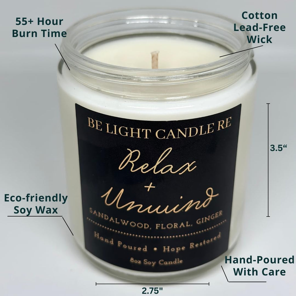 Stress Relief Candle | Purpose-Driven Soy Candles | Scented Candle for Home | 8oz Long Lasting Candle Be Light Candle REBuy Supplements Australia