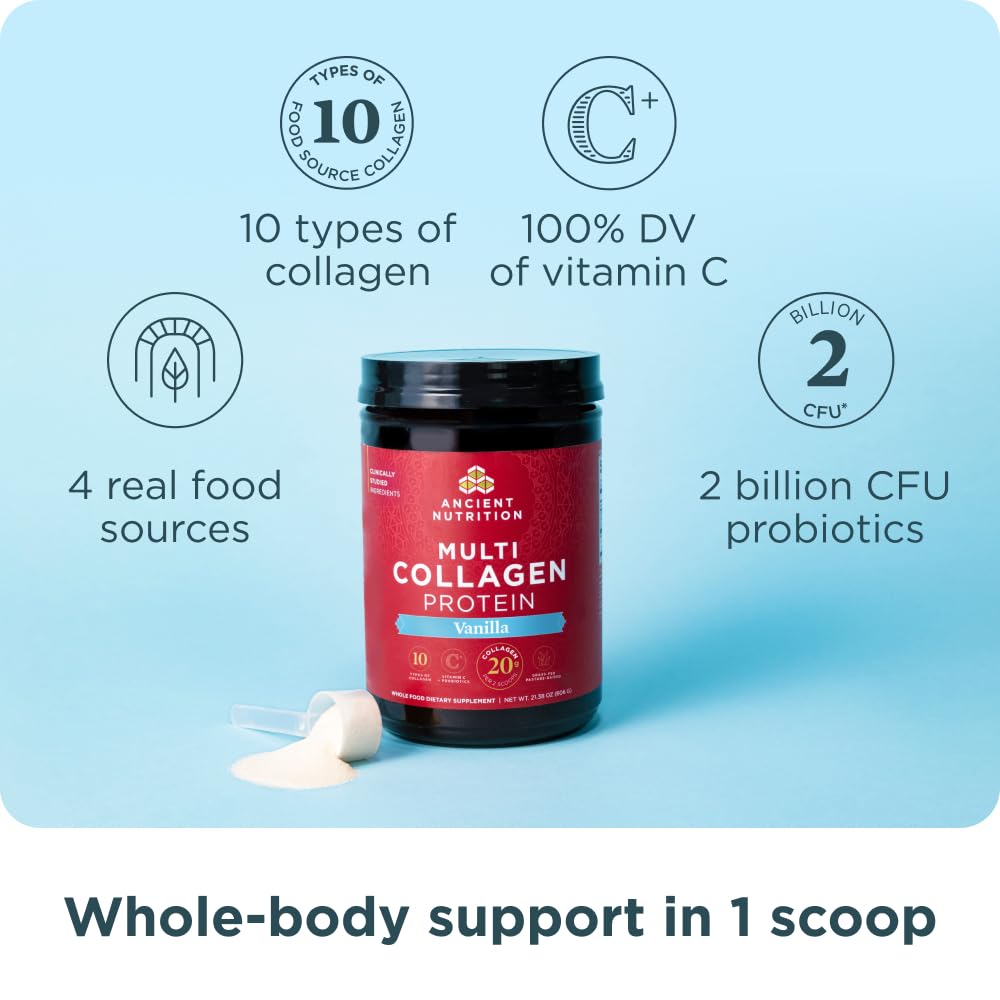 Ancient Nutrition Organic Supergreens Powder, Mango, 25 Servings + Multi Collagen Protein Powder, Vanilla, 60 Servings Ancient Nutrition buy supplements Au
