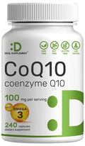 CoQ10 100mg, 240 Capsules – with Omega 3 Fatty Acid 100mg – Bioavailable Coenzyme