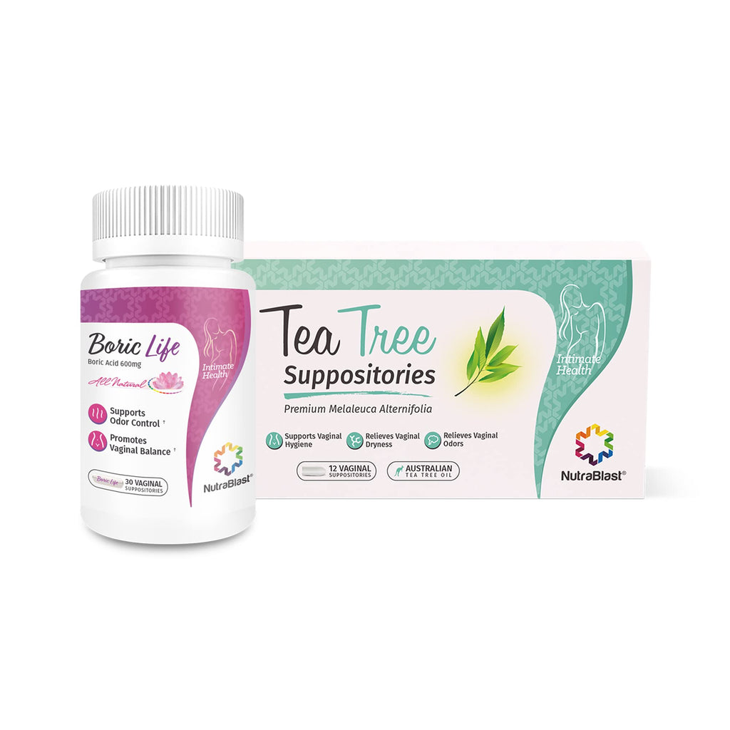 NutraBlast Boric Acid Suppositories 600mg (30 Count) Bundle with Tea Tree Oil Suppositories (12 Count) | All Natural Intimate Deodorant for Women | Restore Feminine pH Balance NutraBlastBuy Supplements Australia