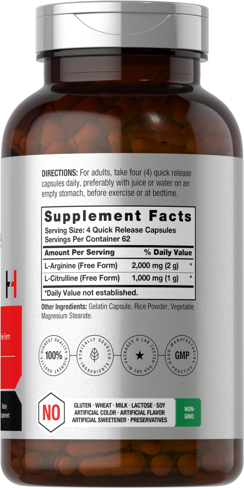 Horbäach L-Arginine L-Citrulline Complex | 3000mg | 250 Capsules | Non-GMO, Gluten Free Supplement