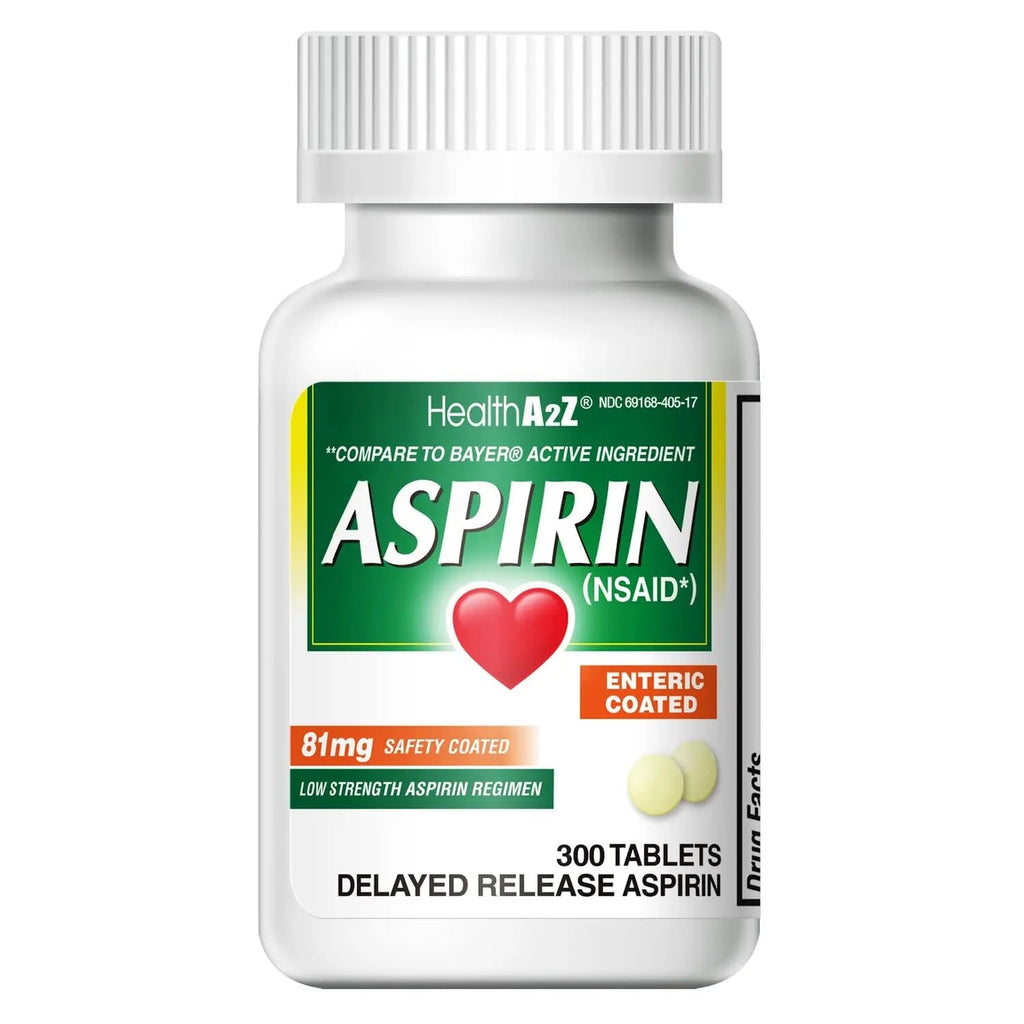 HealthA2Z® Aspirin 81 mg | Low Strength | Enteric Coated | Pain Relief | Reduces Minor Aches Muscle Pain & Cramps | Fever Reducer | Reduces Headache (300 Counts) HealthA2ZBuy Supplements Australia