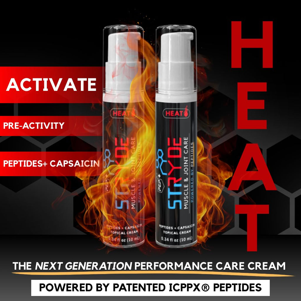 PEP+ STRYDE HEAT - Peptide-Powered Muscle & Joint Care Cream for Pre-Workout Activation - Warming Capsaicin Formula, Fast-Absorbing, Non-Greasy, Travel-Ready 0.34 fl oz (2-Pack, 30-40 Uses per Bottle) PEP+ STRYDEBuy Supplements Australia