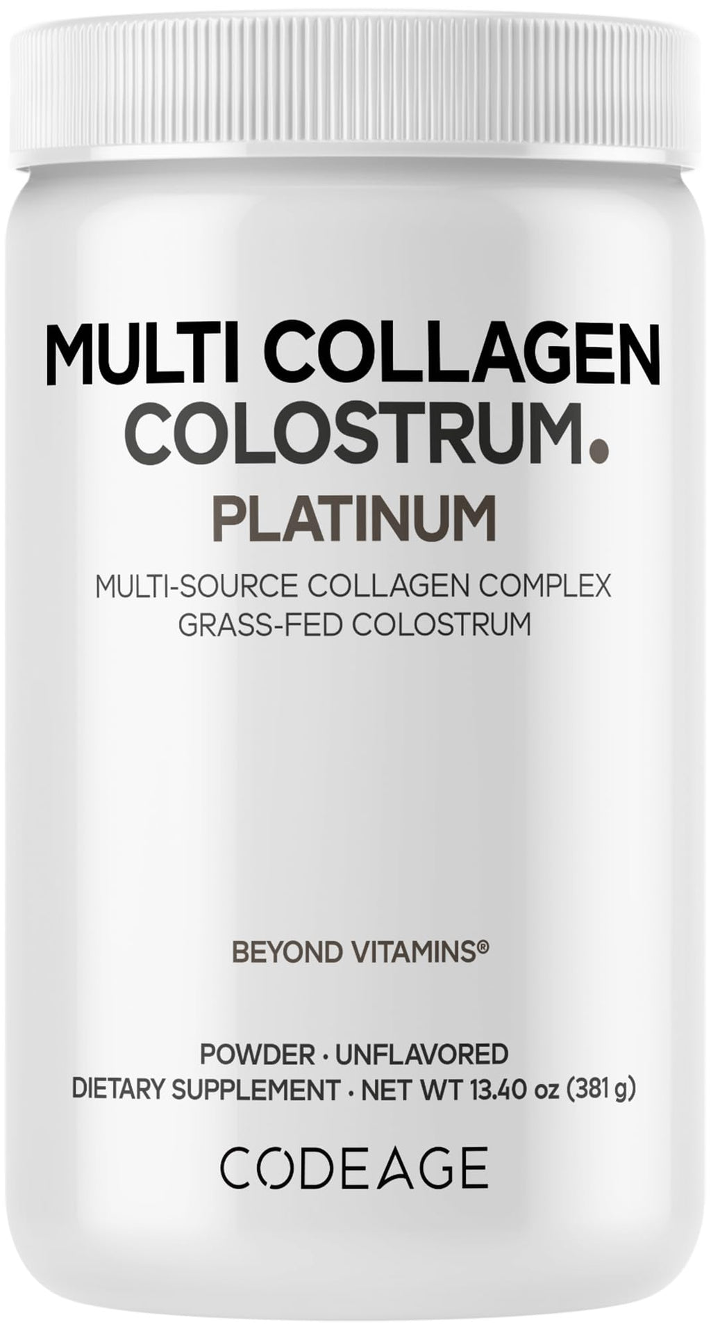 Codeage Multi Collagen Colostrum Powder Platinum - Hydrolyzed Grass-Fed Bovine Collagen Peptides, Grass-Fed Bovine Colostrum Supplement, Vitamin C, Biotin, Hyaluronic Acid, Lactoferrin - 13.4 Oz. CodeageBuy Supplements Australia