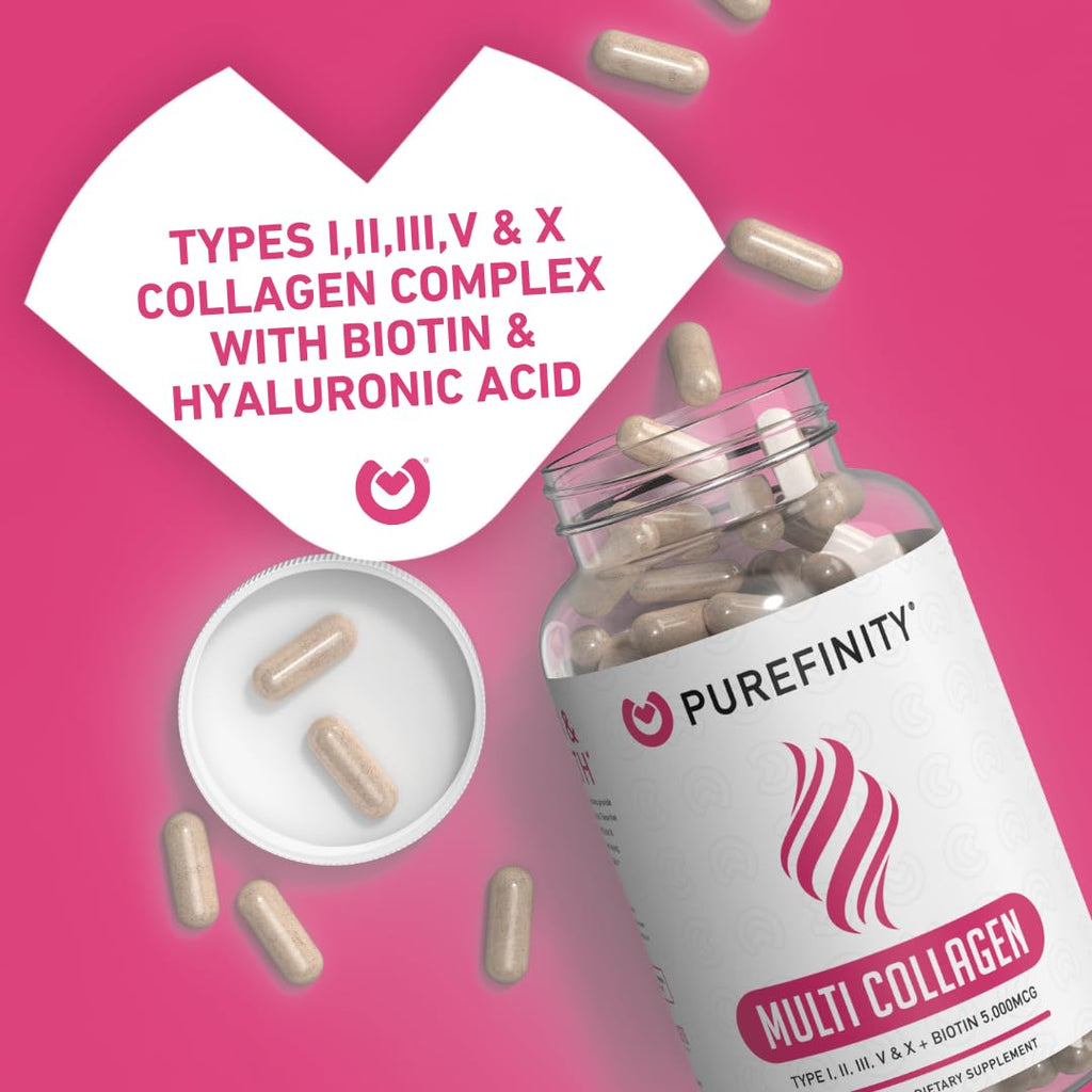 PUREFINITY Collagen Peptides for Women – Type I, II, III, V & X with Biotin & Hyaluronic Acid, Supports Healthy Skin, Bones, Hair & Nails – Non-GMO, Grass-Fed (90 Capsules, 1 Month Supply) PUREFINITYBuy Supplements Australia