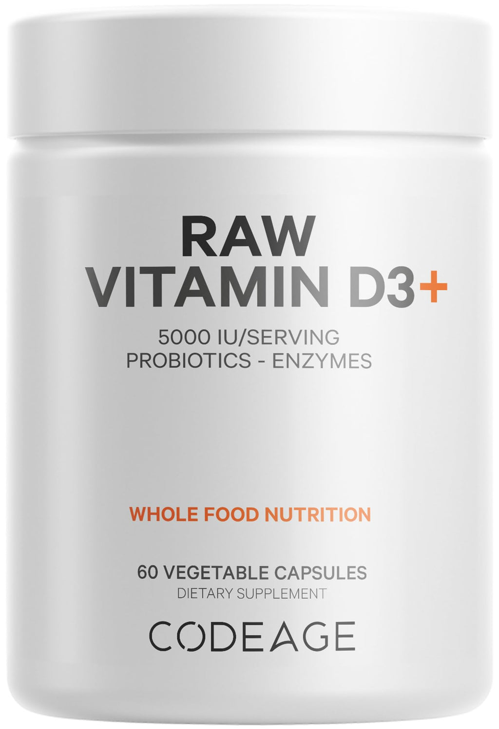 Codeage Raw Vitamin D3+ High Potency 5000 IU Supplement from Saccharomyces Cerevisiae - Raw Vitamin, Probiotics, Digestive Enzymes, Fruits & Greens - 2-Month Supply - 60 Capsules CodeageBuy Supplements Australia