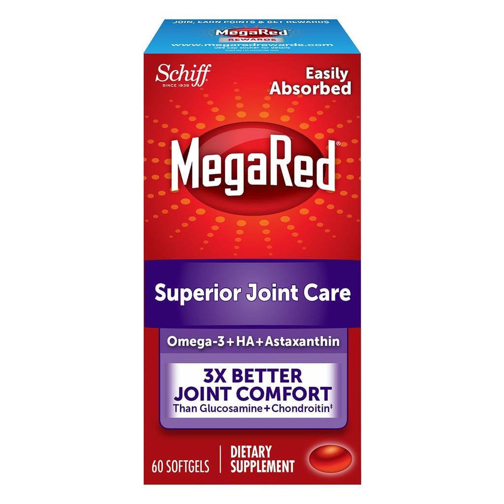 Omega-3 Krill Oil and Joint Supplement - Megared Joint Care 60 softgels - EPA/DHA fatty acids, Antioxidants, Hyaluronic acid, No fishy burp aftertaste as with Fish Oil MegaRedBuy Supplements Australia
