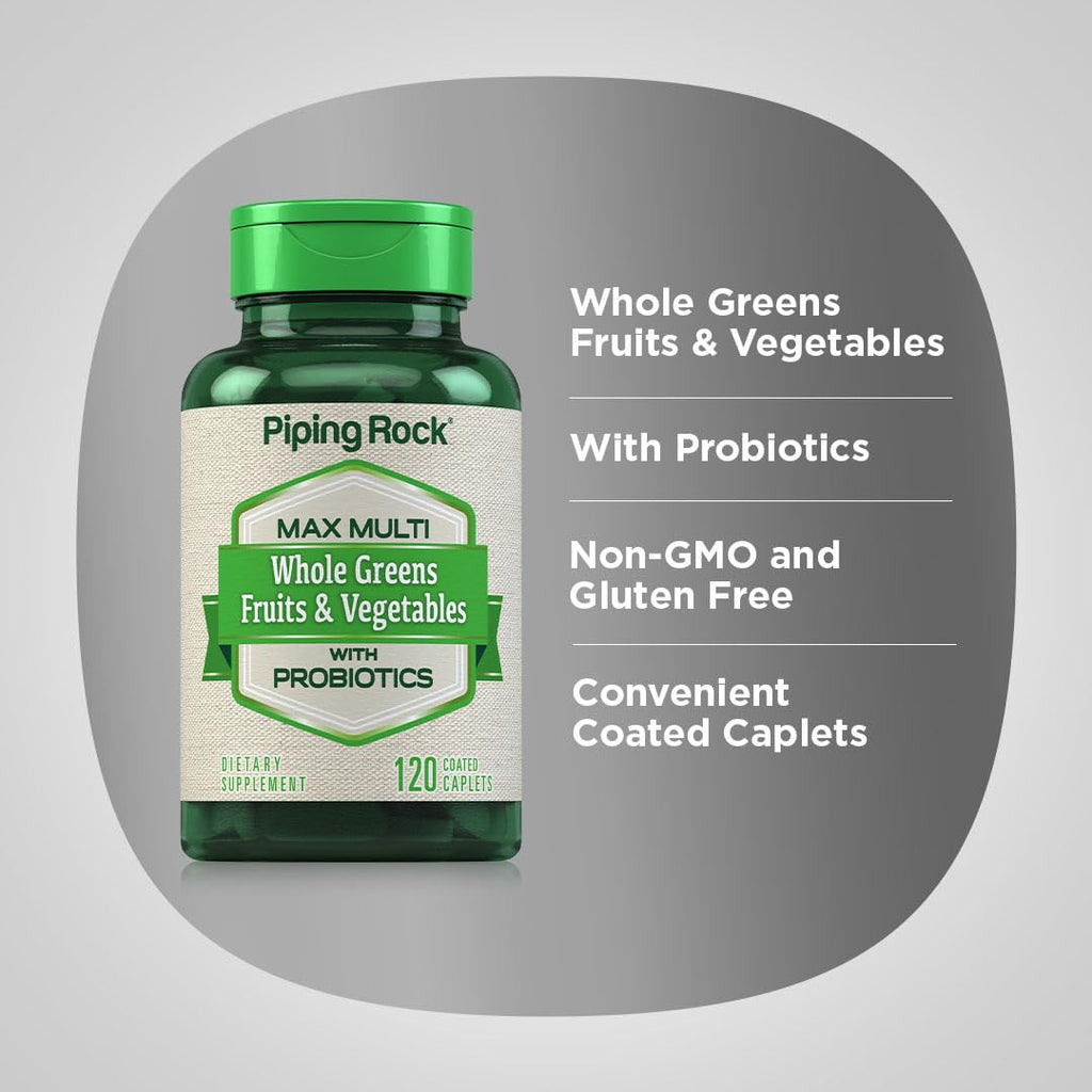 Piping Rock Fruits and Veggies Supplement | 120 Caplets | Fruit and Vegetable Blend with Probiotics | Max Multi Vitamin | Non-GMO, Gluten Free Piping RockBuy Supplements Australia