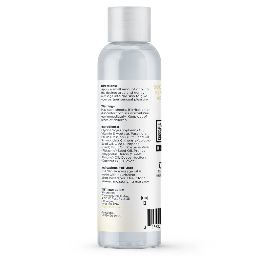 Promescent Massage Oil for Massage Therapy, Massage Oils for Date Night, Premium Body Oil for Men & Women to Relieve Stress & Sore Muscles, Essential Oils for Skin (4 oz) (Vanilla) Promescent buy supplements Au