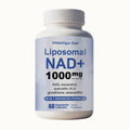 Supplement bottle labeled 'Liposomal NAD+ 1000 mg' on a white background