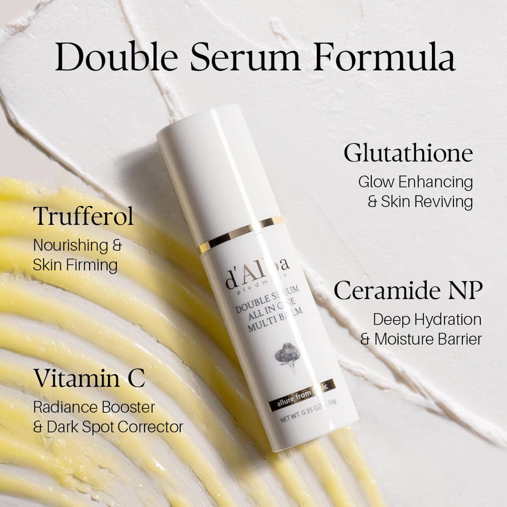 d'alba Piedmont White Truffle Double Serum All-in-one Multi Balm, Stick Balm, Vegan Skincare with Vitamin C and Vegan Collagen