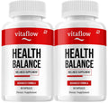 Two bottles of Vitaflow Health Balance wellness supplement on a white background