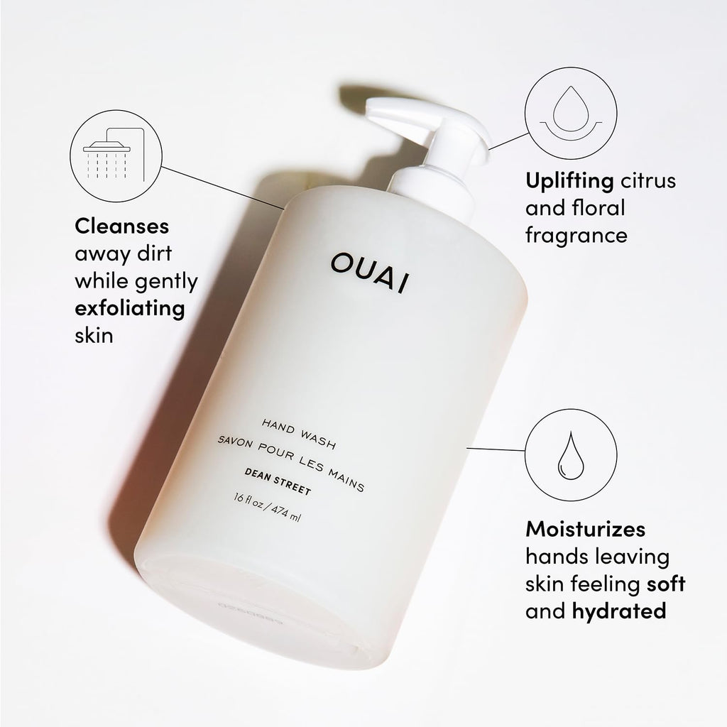 OUAI Hand Wash, Dean Street - Liquid Hand Soap with Jojoba, Avocado, & Rose Hip Oil for Replenished Skin - Gentle Exfoliating Kitchen & Bathroom Soap (16 Fl Oz) OUAIBuy Supplements Australia