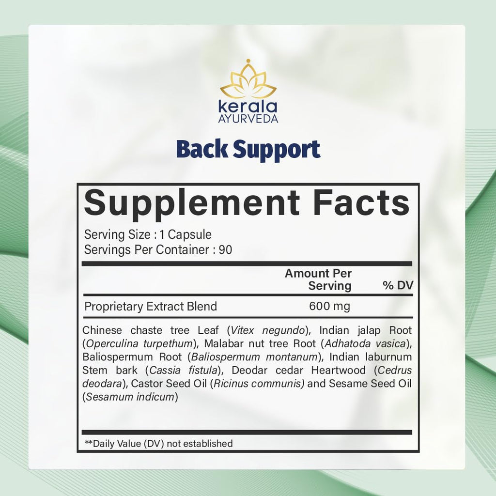 Kerala Ayurveda Back Support Herbal Capsules - Eases Occasional Discomfort of Lower Back & Supports Normal Movement of Spine, 90 Count Kerala AyurvedaBuy Supplements Australia