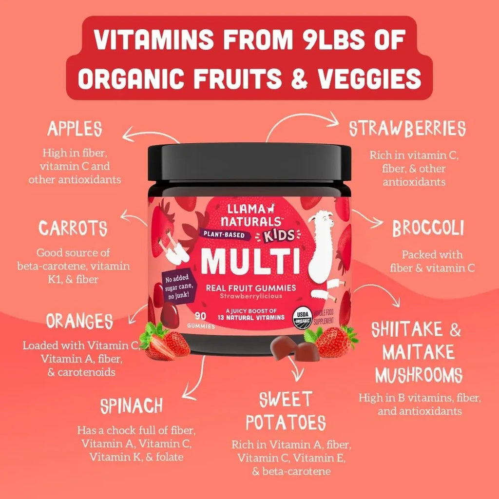 Llama Naturals Kids Multivitamin Gummies | Real Fruit, No Added Sugar Cane | Organic Vegan Toddler Whole Food Vitamins | Llama NaturalsBuy Supplements Australia